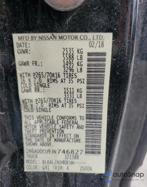 2018 Nissan Frontier Sv from USA, damaged, VIN 1N6AD0CU9JN746827